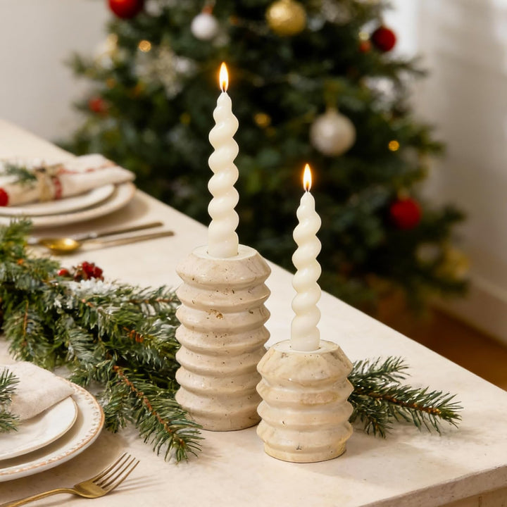 WORHE Kerzenständer aus Travertin - Für Stabkerzen - 2 Stück in verschiedenen Grössen - Kerzenstände