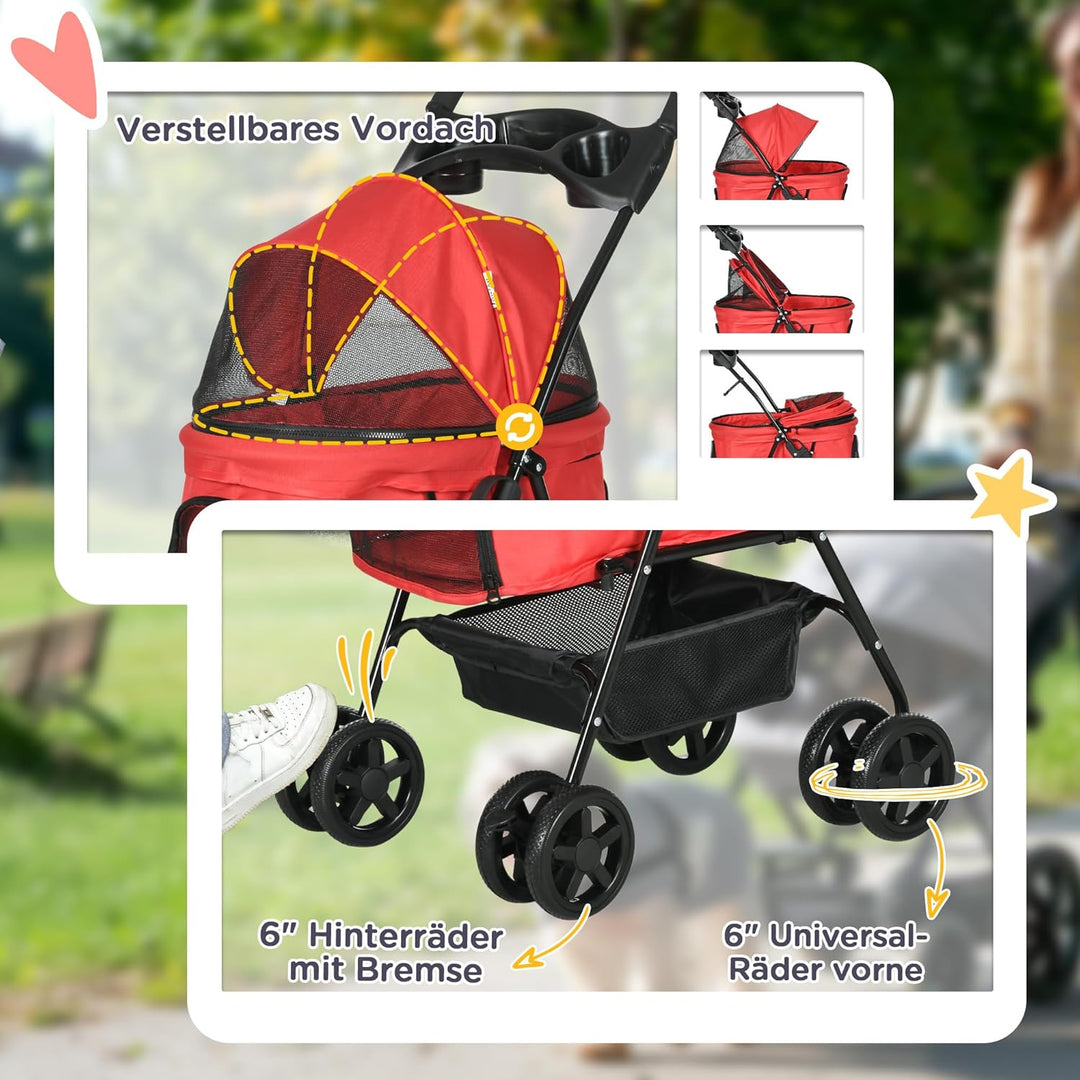 PawHut Hundewagen Hundebuggy klappbar für Hunde & Katzen bis 4 kg Katzenbuggy mit Netzfenster Aufbew