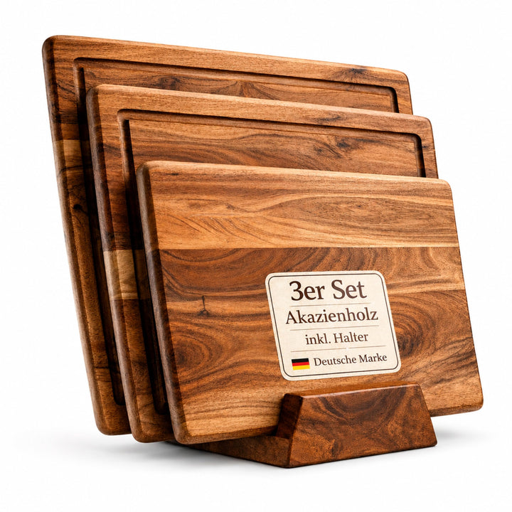 Schneidebrett Holz Set (3er) aus Akazienholz (40x33 / 35x28 / 28x20 cm) - Schneidebretter für die Kü