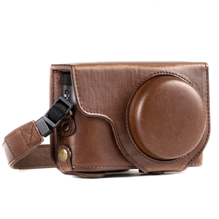 MegaGear MG1259 Panasonic Lumix DC-TZ95, DC-TZ90 Ever Ready Leder Kamera-Case mit Trageriemen - Dunk