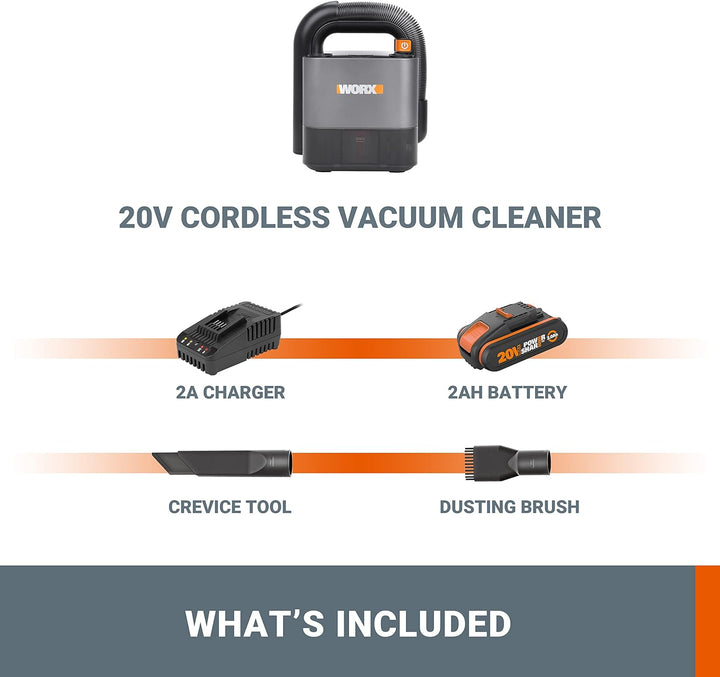 WORX 18V (20V Max) Akku-Handstaubsauger, Cube Vac, WX030, PowerShare, Starke Saugkraft, kompakt und