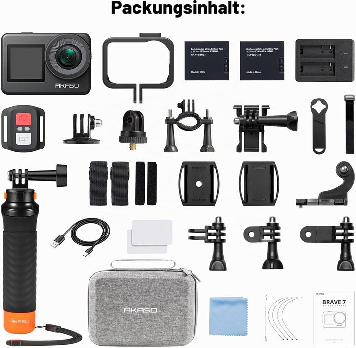 AKASO Brave 7 Action Cam 4K30FPS mit Schwimmender Handgriff 20MP WiFi Unterwasserkamera IPX8 Wasserd