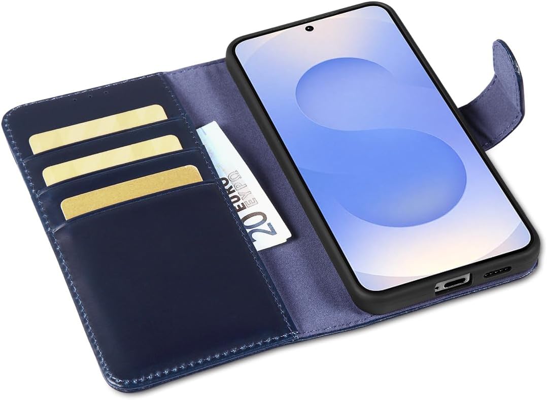 LENSUN Echtleder Handyhülle für Samsung Galaxy S25 5G, Lederhülle [Brieftasche][Bookstyle] Handytasc