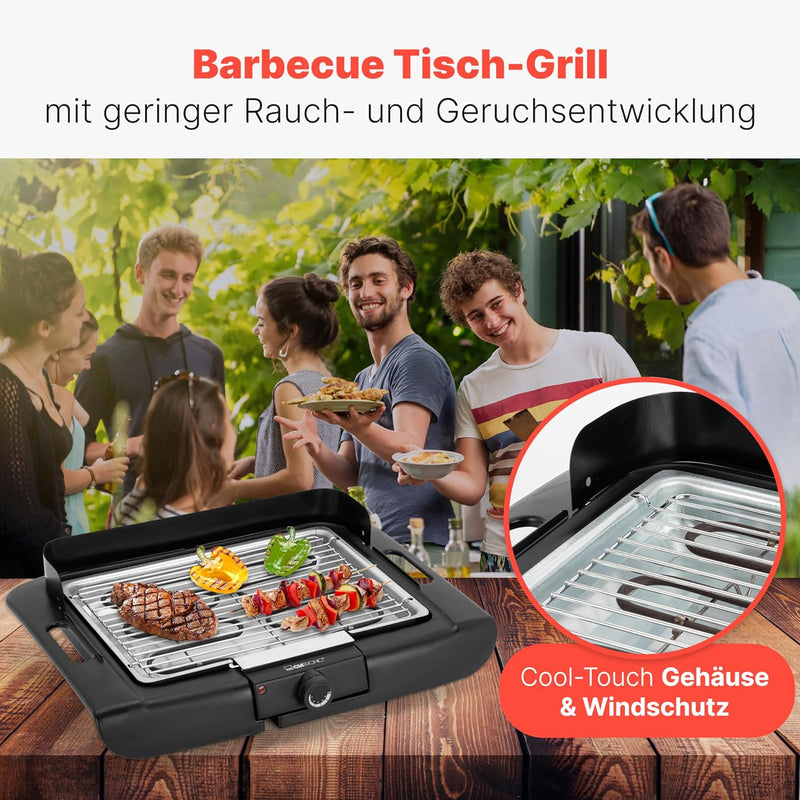 Clatronic® Barbecue-Tischgrill | Elektrogrill | ideal für Balkon & Küche | 35 x 24 cm Grillfläche |