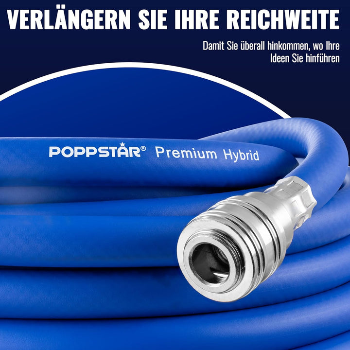 Poppstar Druckluftschlauch 5 m (Hybrid PVC mit Gewebe, Innendurchmesser 9,2mm mit Schnellkupplung &