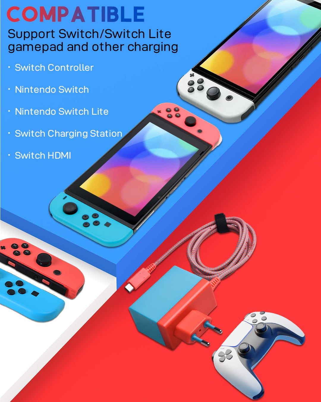 Ladegerät für Switch Console Netzteil Ladekabel Unterstützt TV-Modus Schnelles Aufladen Accessories