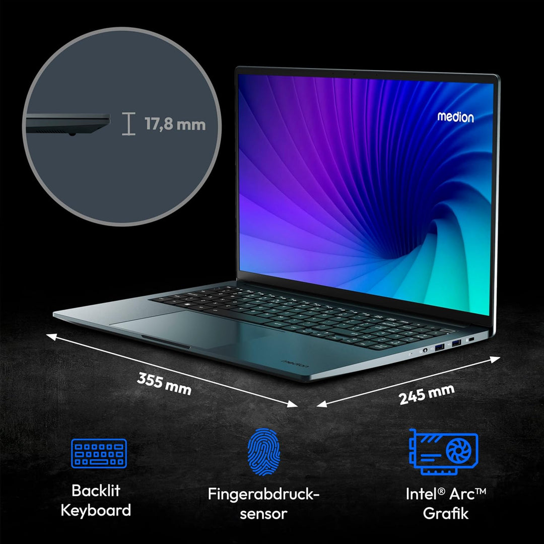 MEDION 40,6 cm (16 Zoll 4K OLED) S10 Laptop (Intel Core Ultra 7 155H, 16GB DDR5 RAM, 1TB PCIe SSD, 1