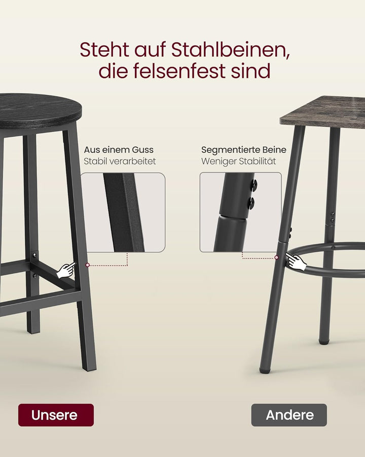 VASAGLE Barhocker, 2er Set, Barstühle, Küchenstühle mit Metallgestell, einfache Montage, mit Fussstü