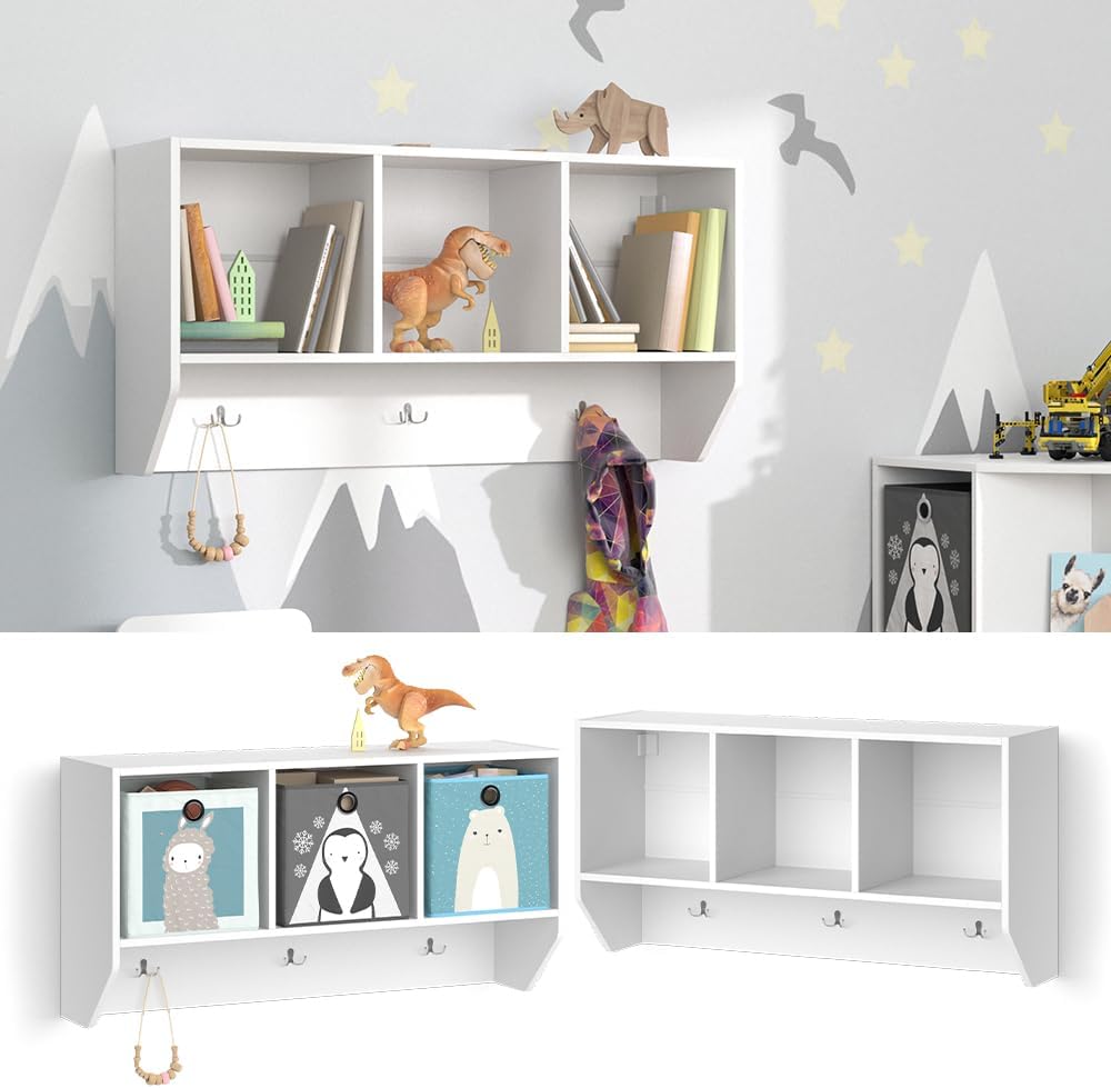 Vicco Wandregal für das Kinderzimmer Luigi, Weiss, 107 x 56 cm Regal 107x56 cm ohne Faltbox, Regal 1
