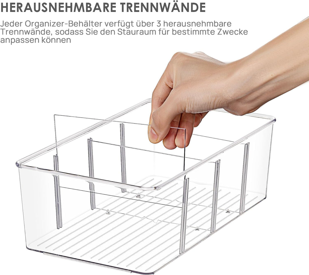 Vtopmart 4er Set Kühlschrank Organizer mit 4 Fächern, BPA-Freie Küche Stapelbarer Lebensmittelaufbew