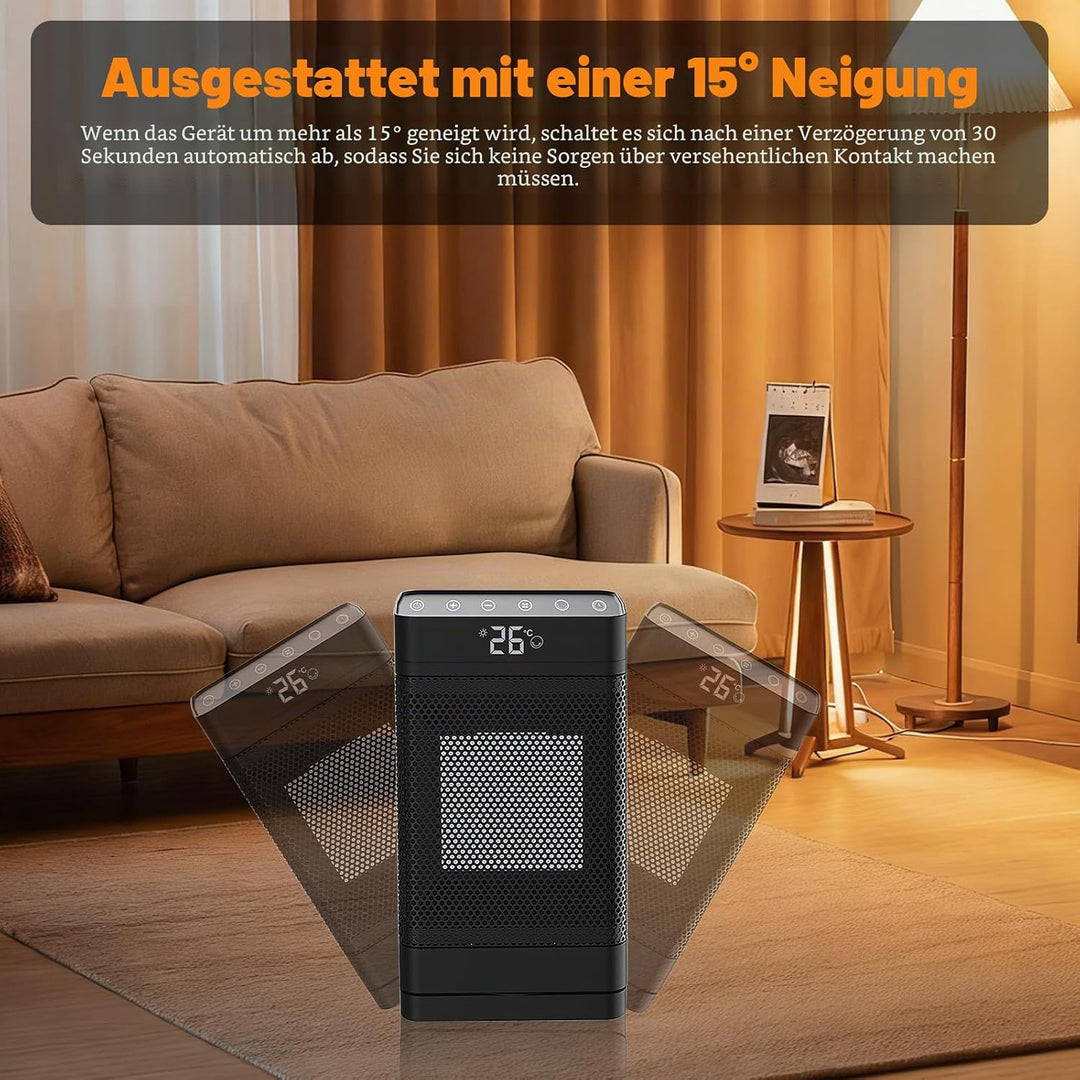 Heizlüfter 1500W，PTC Keramik Heizlüfter Energiesparend Leise mit ECO Modus,4 Heizmodi mit 70 ° Oszil