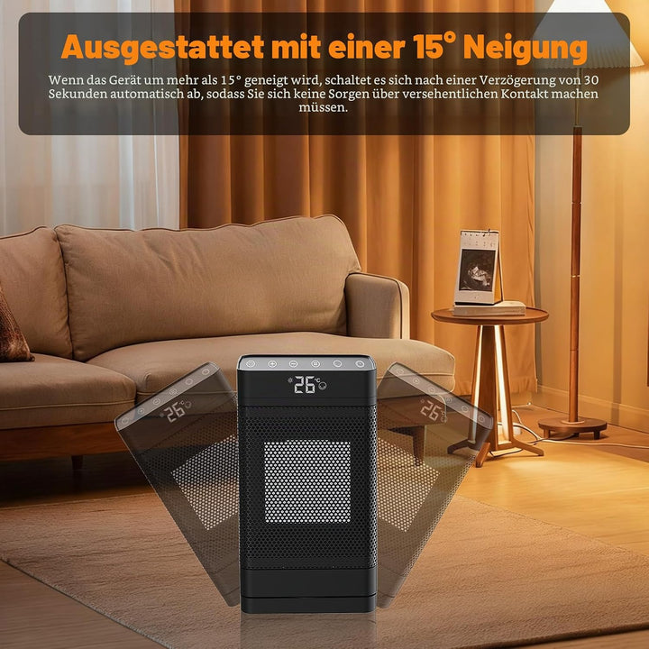 Heizlüfter 1500W，PTC Keramik Heizlüfter Energiesparend Leise mit ECO Modus,4 Heizmodi mit 70 ° Oszil