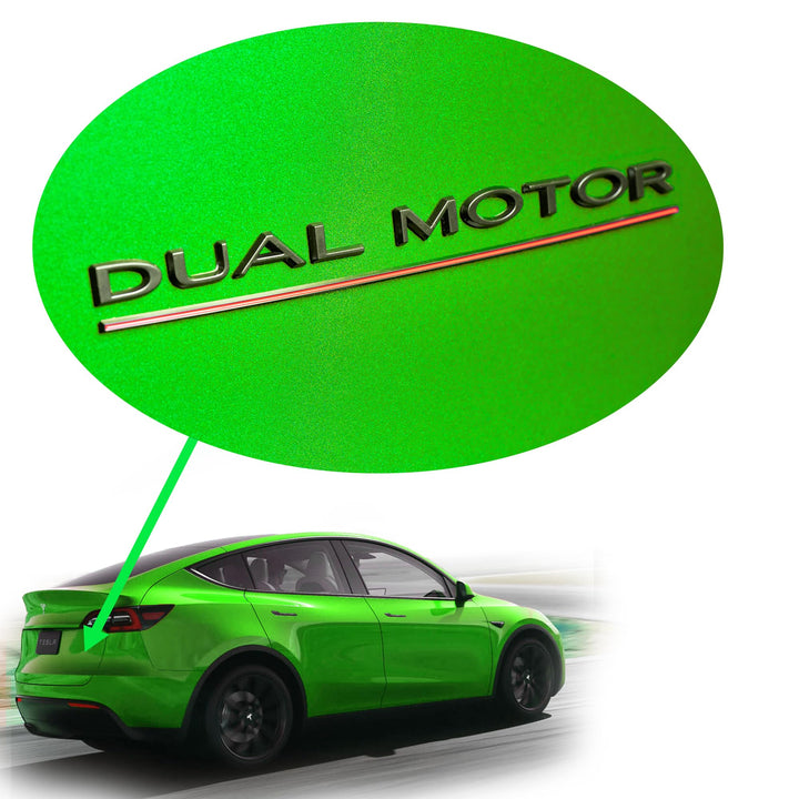 Shop4EV Dual Motor Logo-Emblem - Mattschwarz mit rotem Unterstrich, für Tesla Model Y/3, Langlebiges