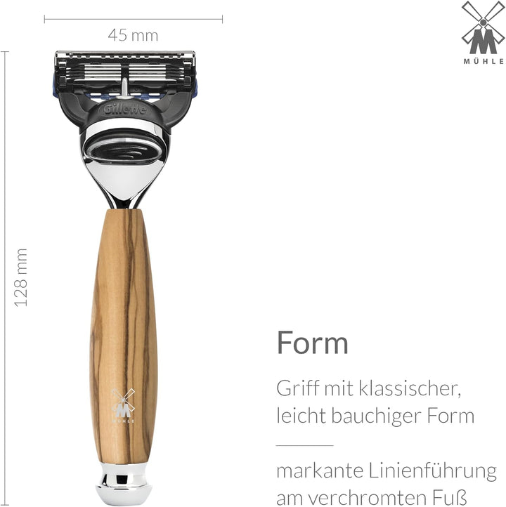 MÜHLE Vivo Rasierset - Rasierer kompatibel mit Gillette-Klingen, Rasierpinsel reines Dachshaar, Halt