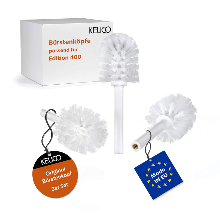 KEUCO Ersatz Toiletten-Bürstenkopf, austauschbar, im 3er Set lose, 20,2x6,7cm, weiss, Original Herst