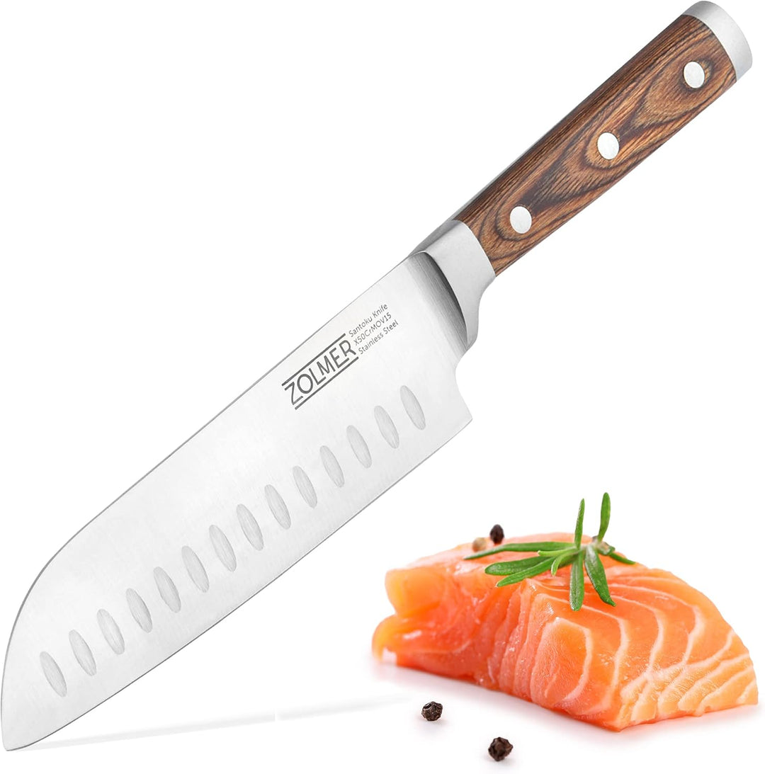 Zolmer® Santoku Messer - Extra scharfes Küchenmesser - Allzweck Messer mit komfortablem Griff aus Pa