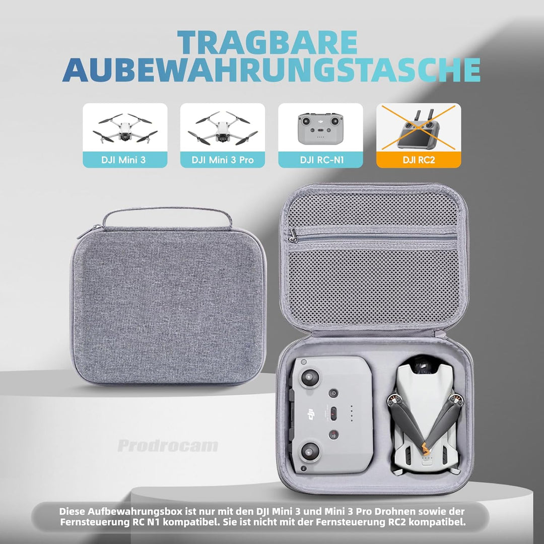 Tasche für DJI Mini 3/3 Pro Drohne und Controller Zubehör, Tragbare Tragetasche Kompakte Aufbewahrun