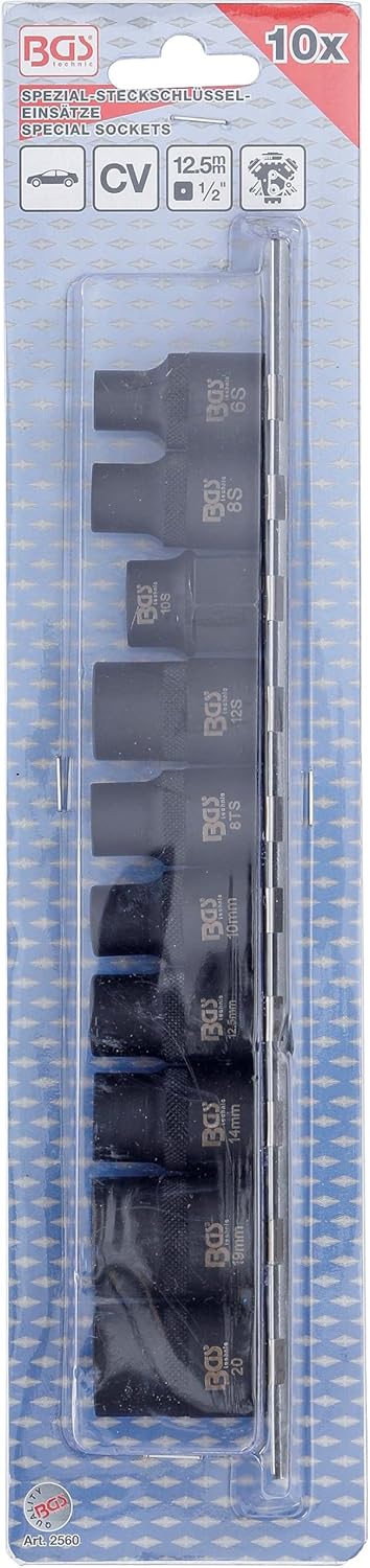 BGS 2560 | Spezial-Kfz-Steckschlüssel-Einsätze | 3- / 5- / 6- / 10-kant | 10-tlg.