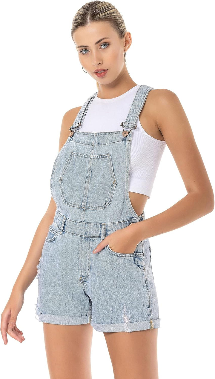 Red Bridge Damen Shorts kurze Hose Hot-Pants Latzhose Overall 30W Hellblau, 30W Hellblau