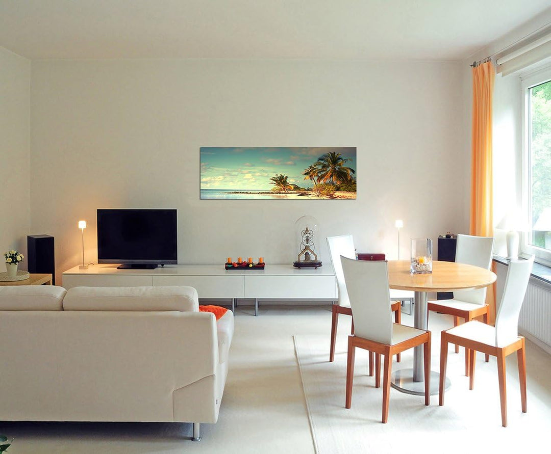 Panoramabild auf Leinwand und Keilrahmen 120x40cm Malediven Strand Meer Palmen