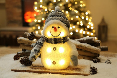 Bambelaa! Schneemann Coldy Deko LED Figuren Weihnachten Klein Grau Weiss Beleuchtet Innen Weihnachts