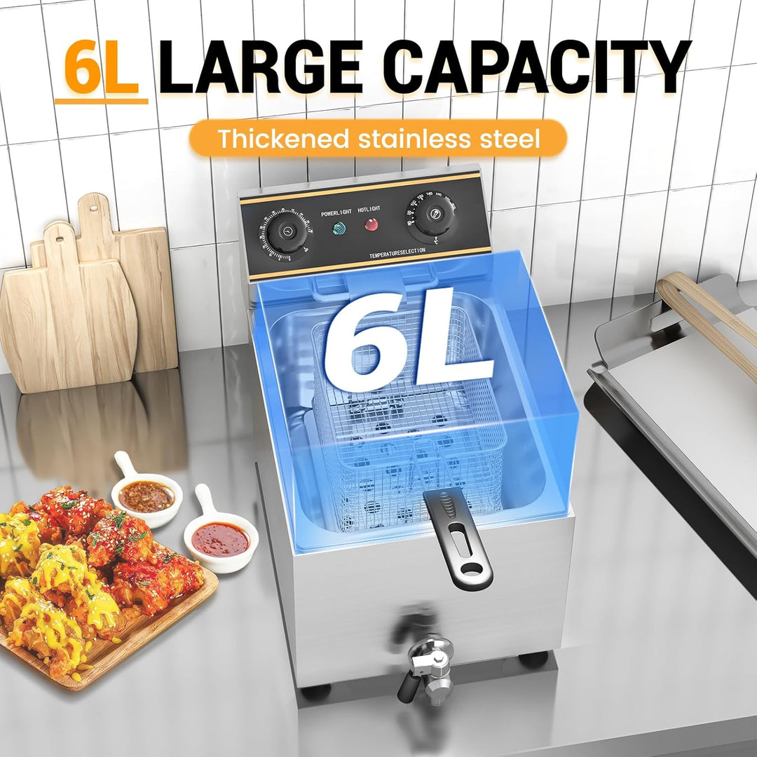Elektrische Gastro Fritteuse Friteuse Edelstahl, 6L Behälter, Professionelle Elektro Fritteuse Gastr