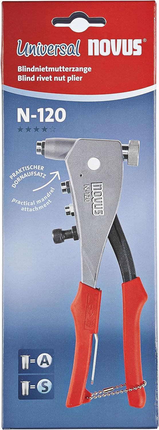 Novus Blindnietmutterzange N-120 Universal, 1-Hand-Bedienung, Nietmutternzange aus Aluminium, integr