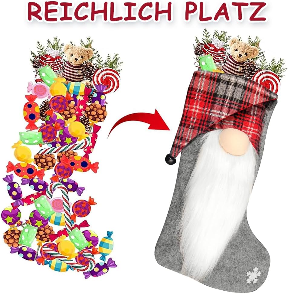 Nikolausstrumpf Gross, 2er Set Nikolausstiefel zum Befüllen Vliesstoff Weihnachtsstrumpf zum Befülle