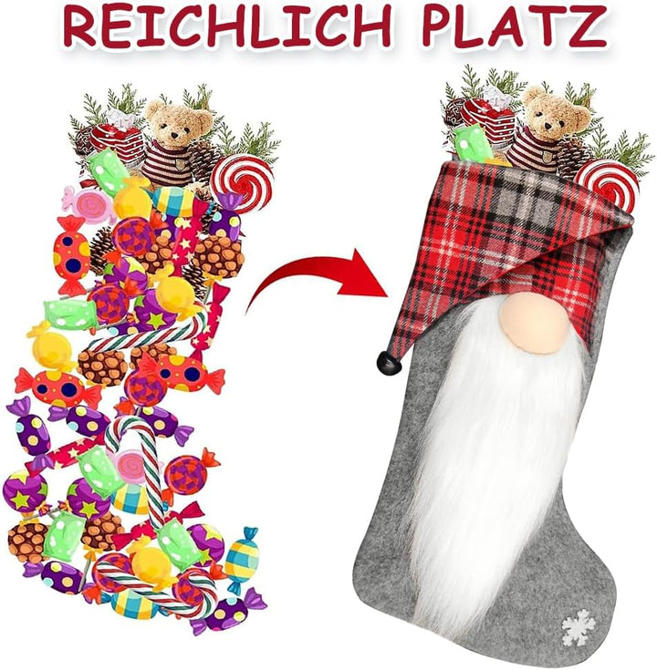 Nikolausstrumpf Gross, 2er Set Nikolausstiefel zum Befüllen Vliesstoff Weihnachtsstrumpf zum Befülle