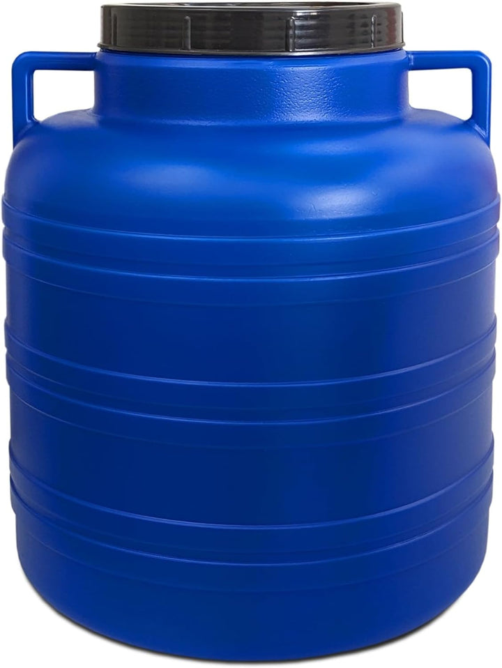 plasteo® 40 Liter Weithalsfass mit Deckel und Henkel Rund Blau, Lebensmittelecht und BPA-Frei, Futte