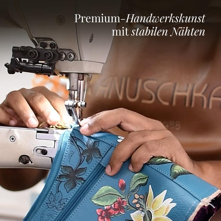 Anuschka Damen Cross Body aus Leder, handbemalt, Sapphire King