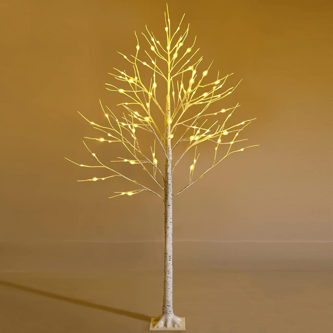 RELAX4LIFE Weisser Weihnachtsbaum Künstlich 180cm, LED Lichtbaum Birkenoptik, Christbaum mit 96 warm