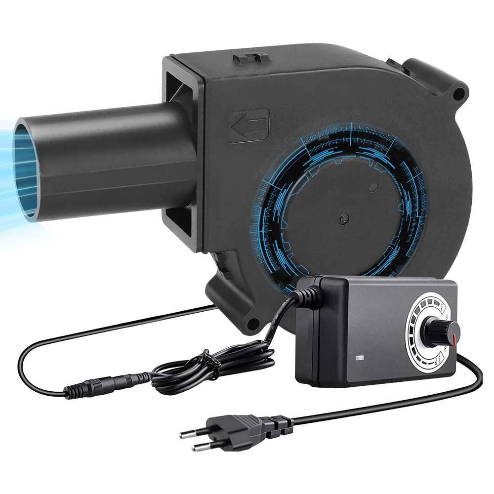 NAVESO Radiallüfter 12V, Gebläse Lüfter 12V mit 220V Drehzahlregler und Luftauslass, 97mm Turbinenge