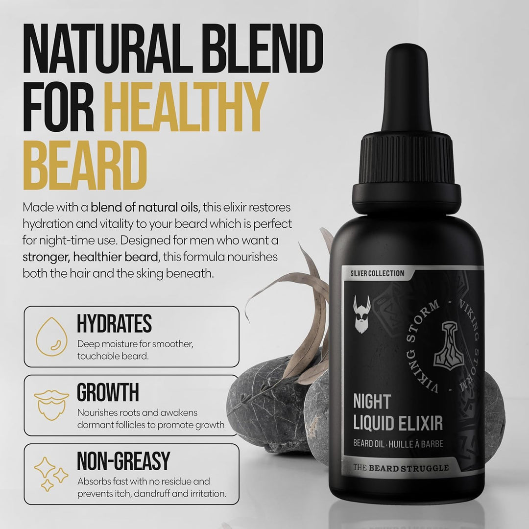 The Beard Struggle Night Liquid Elixir Bartöl für Männer – Bartpflege & Bartwuchsöl für Nacht – Feuc