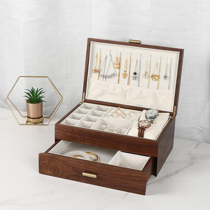 Schmuckkasten – Handgefertigtes Massivholz Retro Schmuck Box mit Schubladen Samt Innenfutter, Armbän