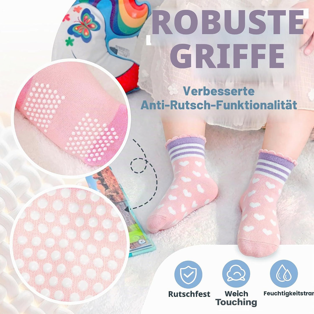 ANTSANG 12 Paare Stoppersocken Kinder Baby Mädchen Socken Anti Rutsch / Rutschfeste Socken Baumwolle