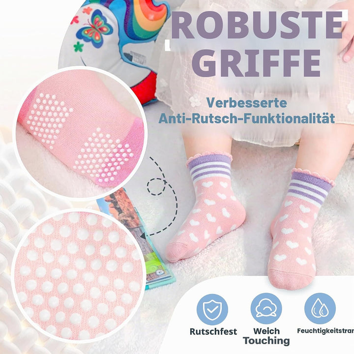 ANTSANG 12 Paare Stoppersocken Kinder Baby Mädchen Socken Anti Rutsch / Rutschfeste Socken Baumwolle