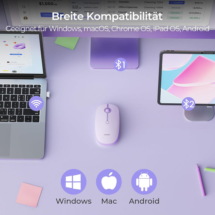seenda MOU001 Bluetooth Maus, USB + Dual-Bluetooth 3 Geräte Verbindung, Maus Kabellos mit 3 DPI-Stuf