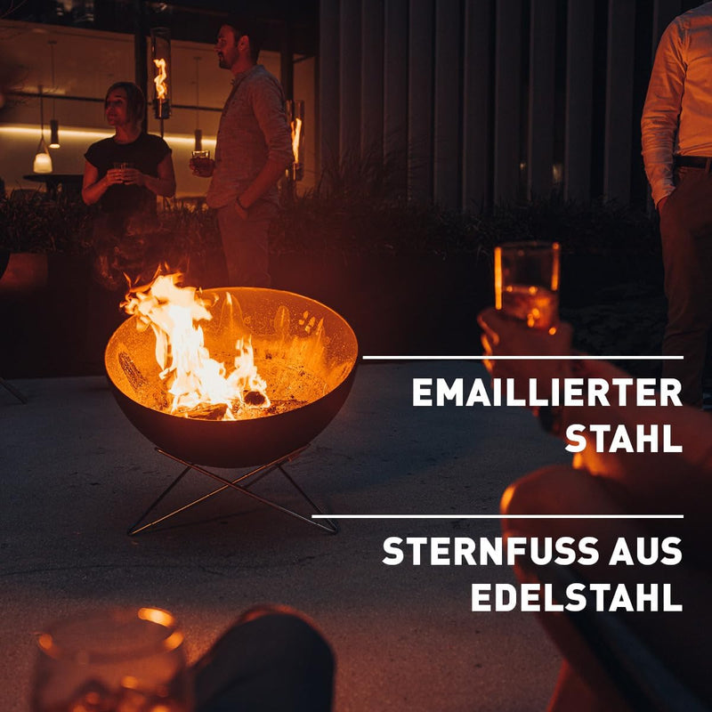 höfats - BOWL 70 Feuerschale mit Edelstahl Sternfuss - raucharme Verbrennung - Feuerstelle mit Planc