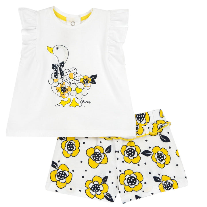 Chicco, Compleet voor Pasgeboren Meisje met T-shirt en Korte Broek, met Knopen op de Achterkant, met