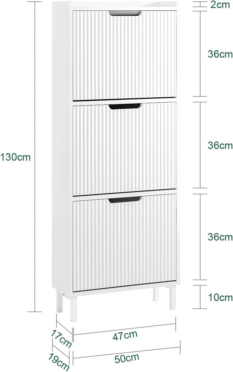 SoBuy Schuhschrank Schmal - Schuhkipper Schmal mit 3 Türen - Ideal für Enge Flure, Eingangsbereich o