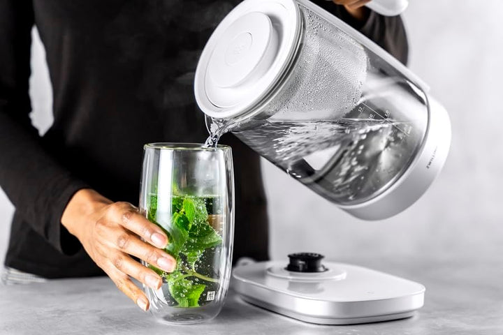 ZWILLING ENFINIGY Wasserkocher aus Glas mit Teesieb & Temperatureinstellung & Teetimer, 185o Watt, 1