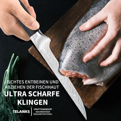 TELANKS Filetiermesser 15cm, Profi Filetiermesser von Fisch und Fleisch, Fischmesser mit Geschenkbox