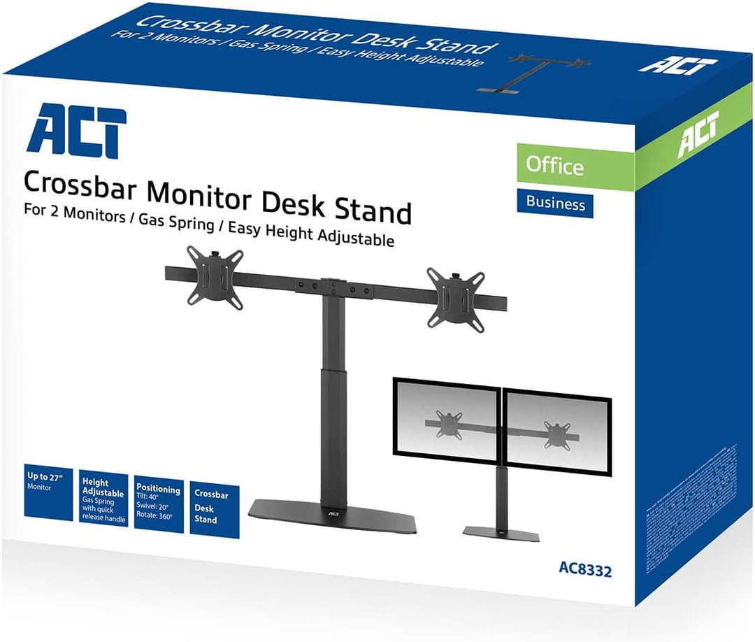 ACT Monitor Halterung 2 Monitore Gasfeder bis 27", VESA 75/100mm Monitor Arm, neigbar 40°, schwenkba