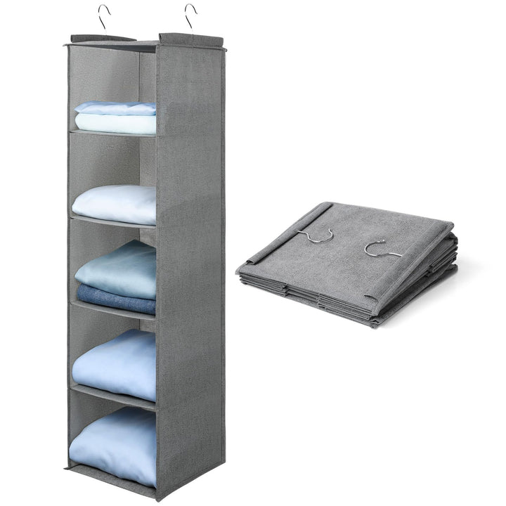 AiQInu Hängeregal Kleiderschrank,Hängeaufbewahrung Schrank Organizer mit 5 Fächern,Faltbar Platzspar