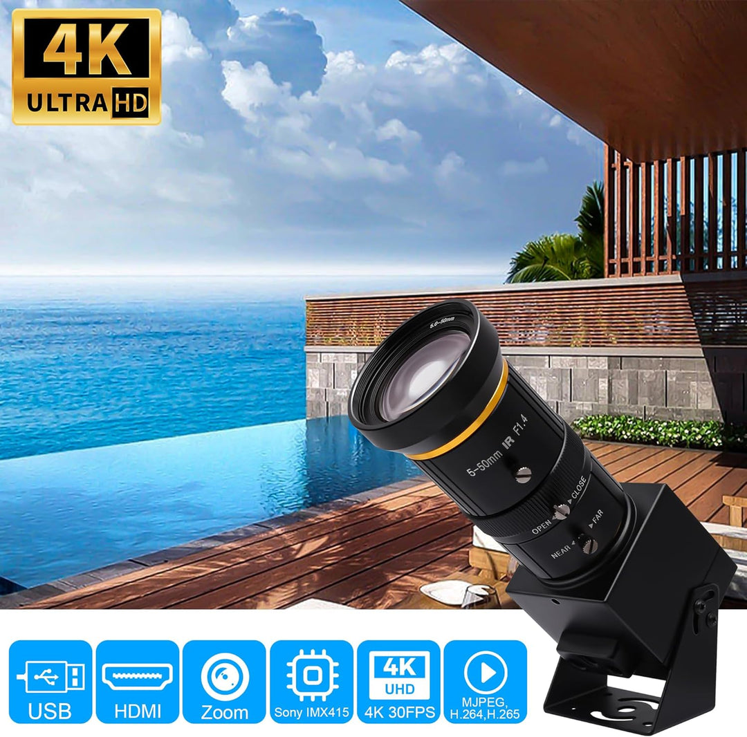 Svpro 4K HDMI Kamera USB Kamera mit 5-50mm Teleobjektiv,Manueller Fokus Streaming Webcam H.264 Zoom