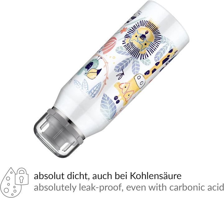 alfi KIDS ISO BOTTLE 350ml, crazy jungle, Isoliertrinkflasche Kinder aus Edelstahl, absolut dicht mi