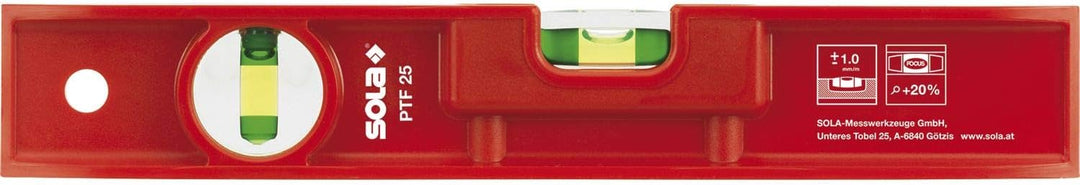 SOLA PTF25 - Nivel de burbuja torpedo de plástico (250 mm), Rot