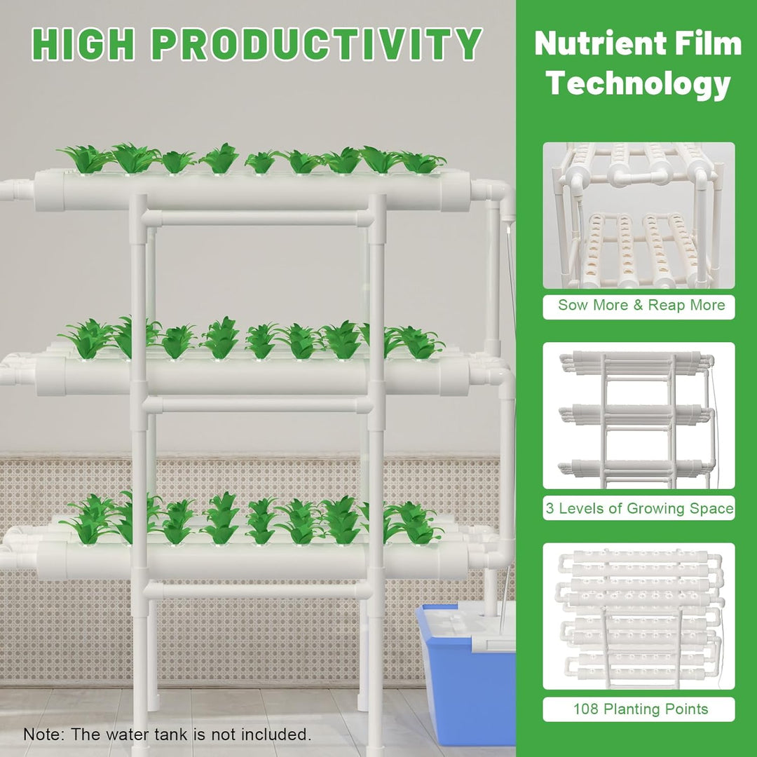 Futchoy Hydroponic Grow Kits 3 Schichten 108 Standorte Gemüse Blumen Hydroponics-System Gemüsewerkze