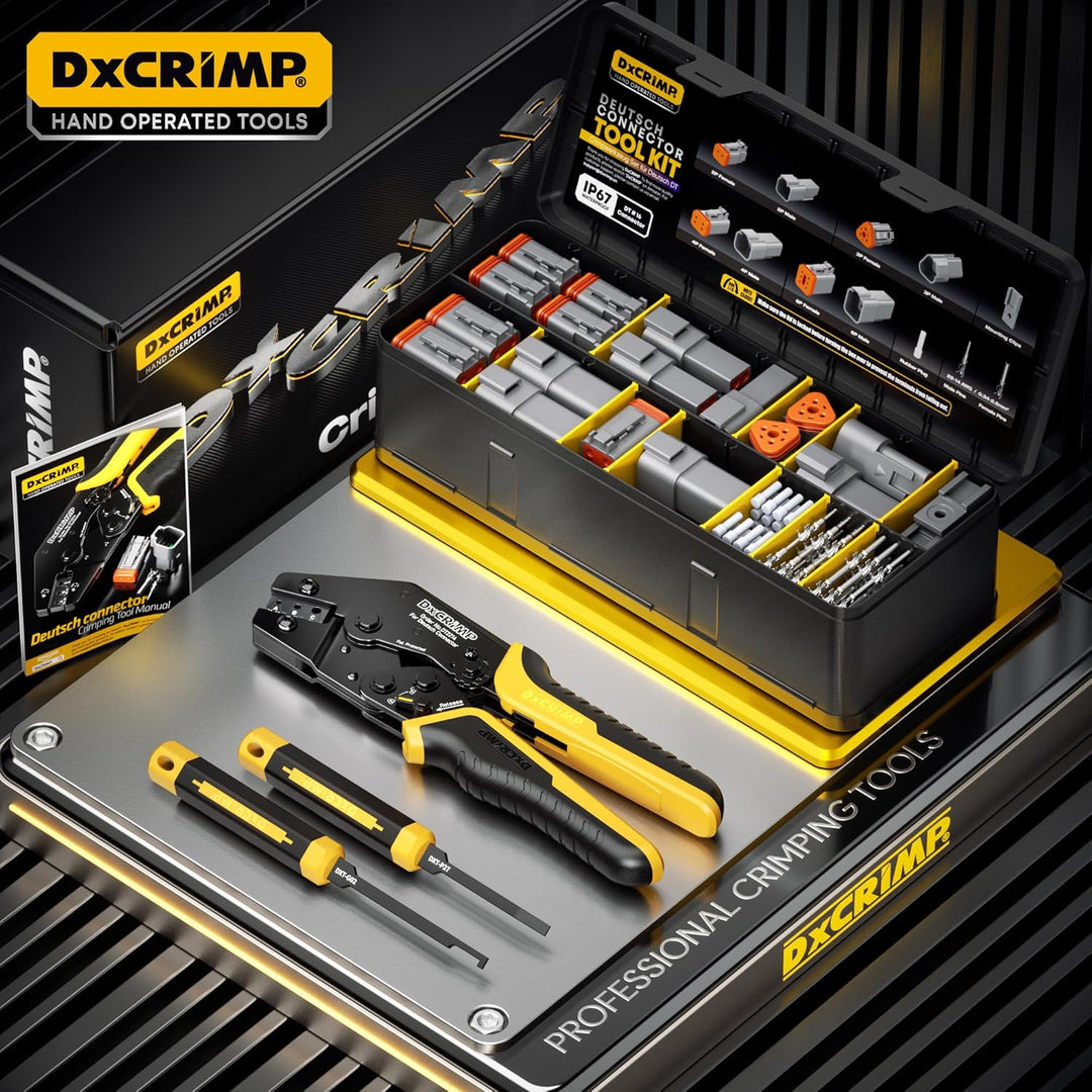 DxCRIMP DT Deutsch Stecker Crimpzange Set für 0,25–2,5mm² mit 2/3/4/6 polig Kabelsteck Kfz Set und E
